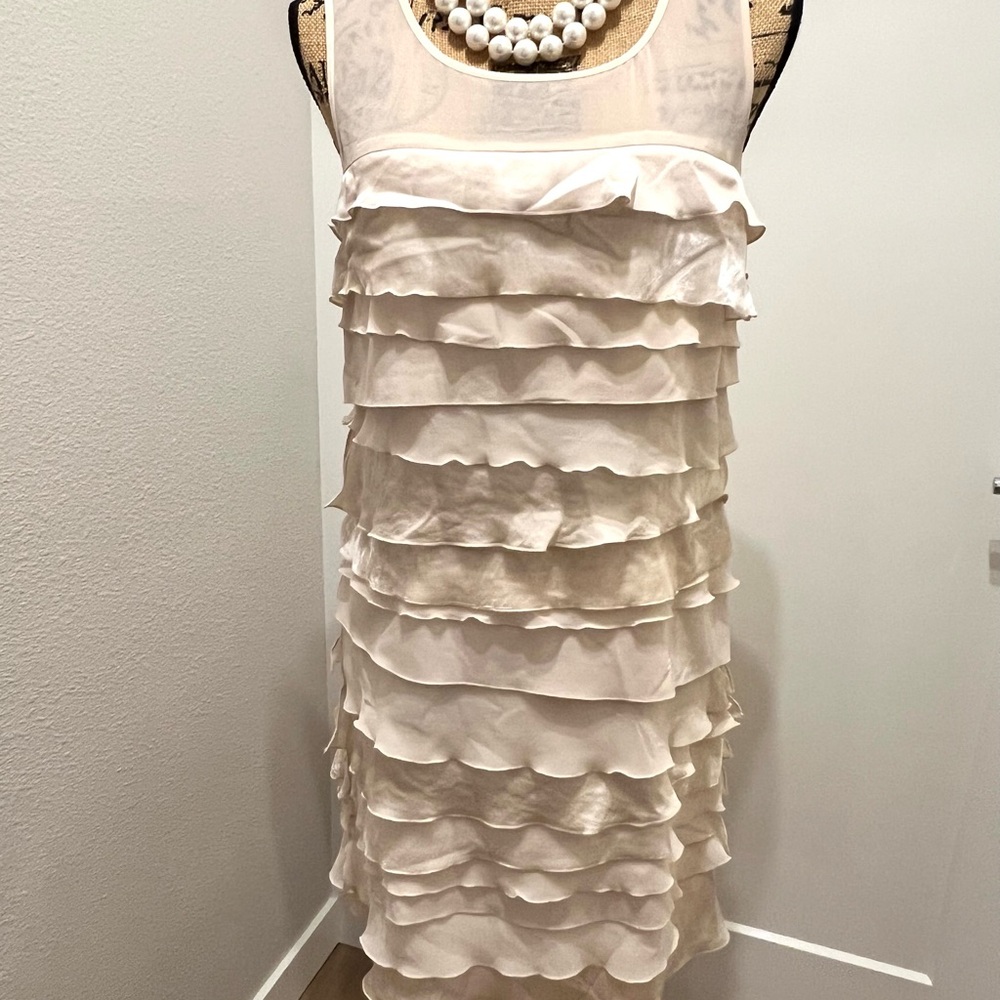 LOFT Cream Layered Ruffle Dress